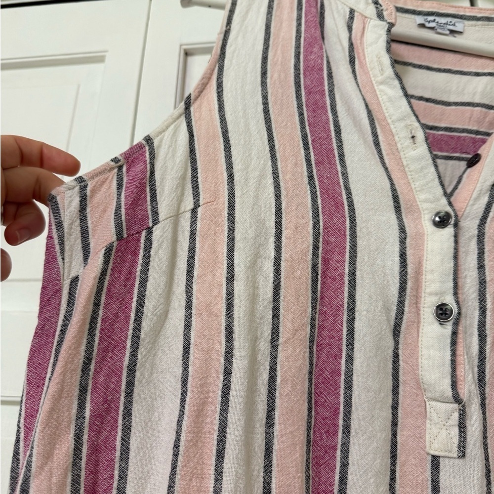 Splendid Picnic Stripe Pink Midi Linen Blend Dress Small Cottagecore Beach Boho - Picture 4 of 12